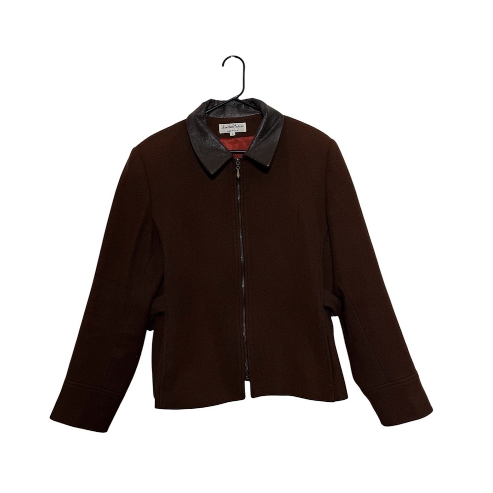 Jonathan Michael Vintage 90s Wool Blend Jacket Leather Collar USA Made Women's L